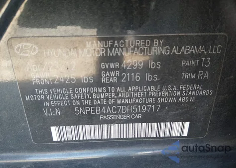 2013 Hyundai Sonata Gls из США, поврежденный, VIN 5NPEB4AC7DH519717